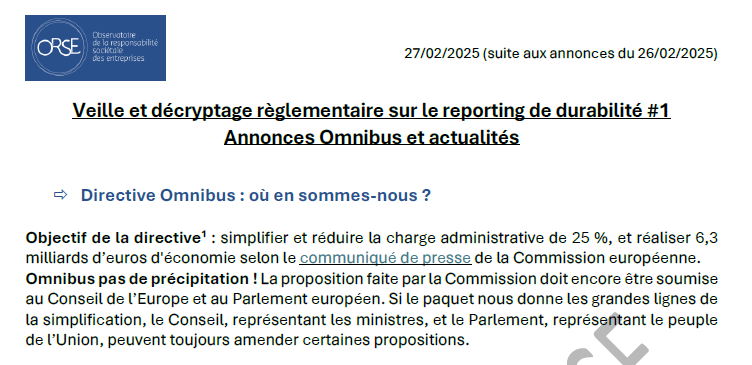 [VEILLE & DECRYPTAGE] Reporting de durabilité - Annonces Omnibus 26/02/2025 et actualités